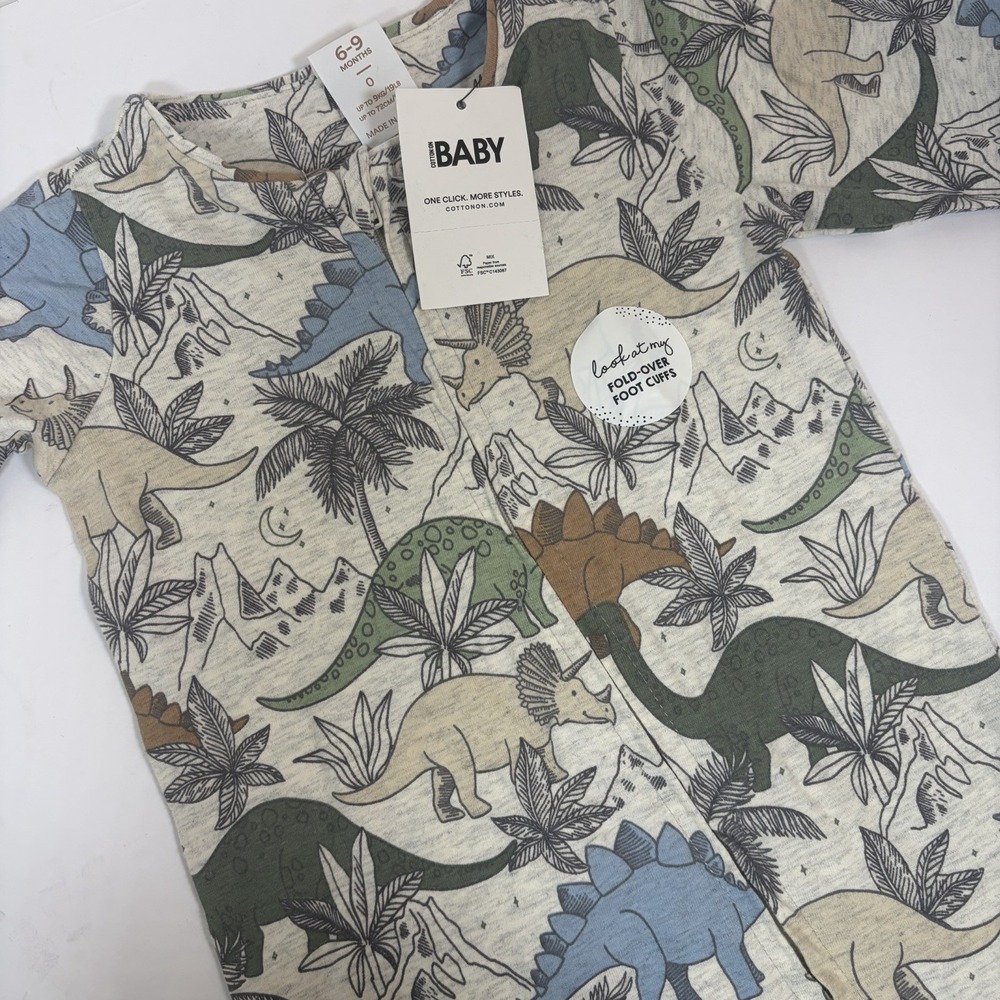 Brand New-Cotton On Romper Size 0 (6-9M) Dinosaur 2 Way Zip Fold Over Cuff